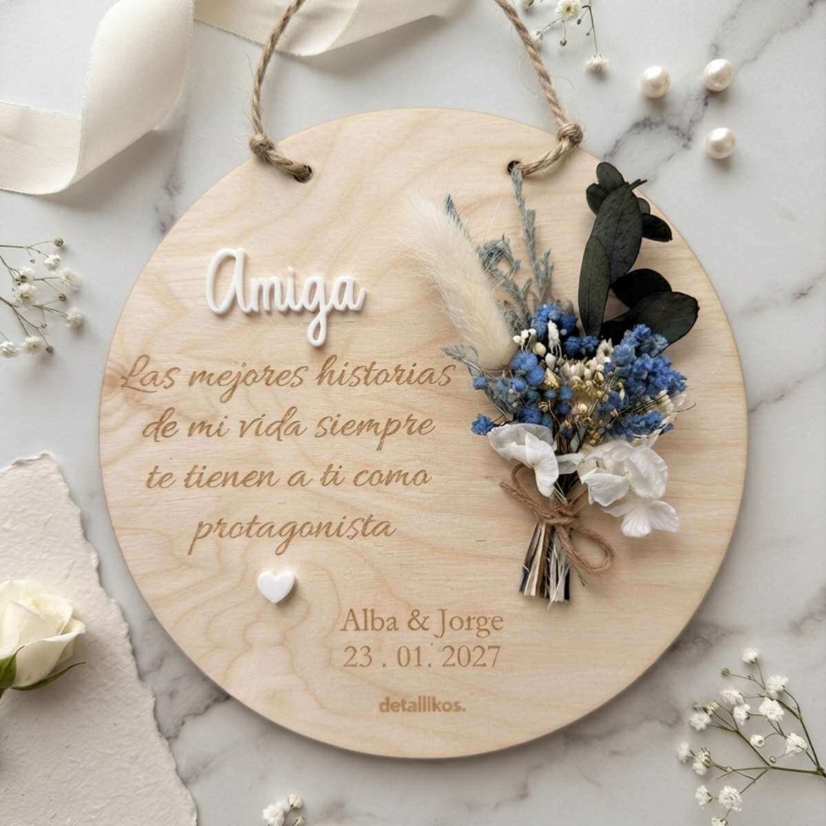 PLA-FLO-PRINCIPAL-DAMAS DE HONOR Placa Dedicatoria para Hermanas o Amigas - Imagen 1