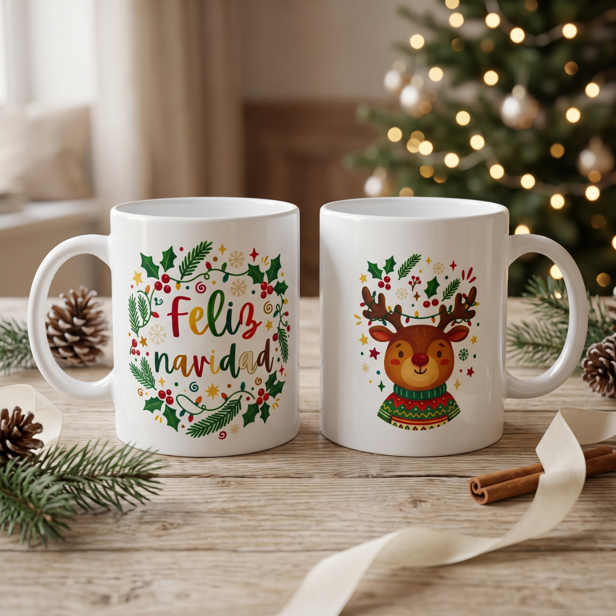 Reno navideño-dos caras Taza Navideña - Imagen 1