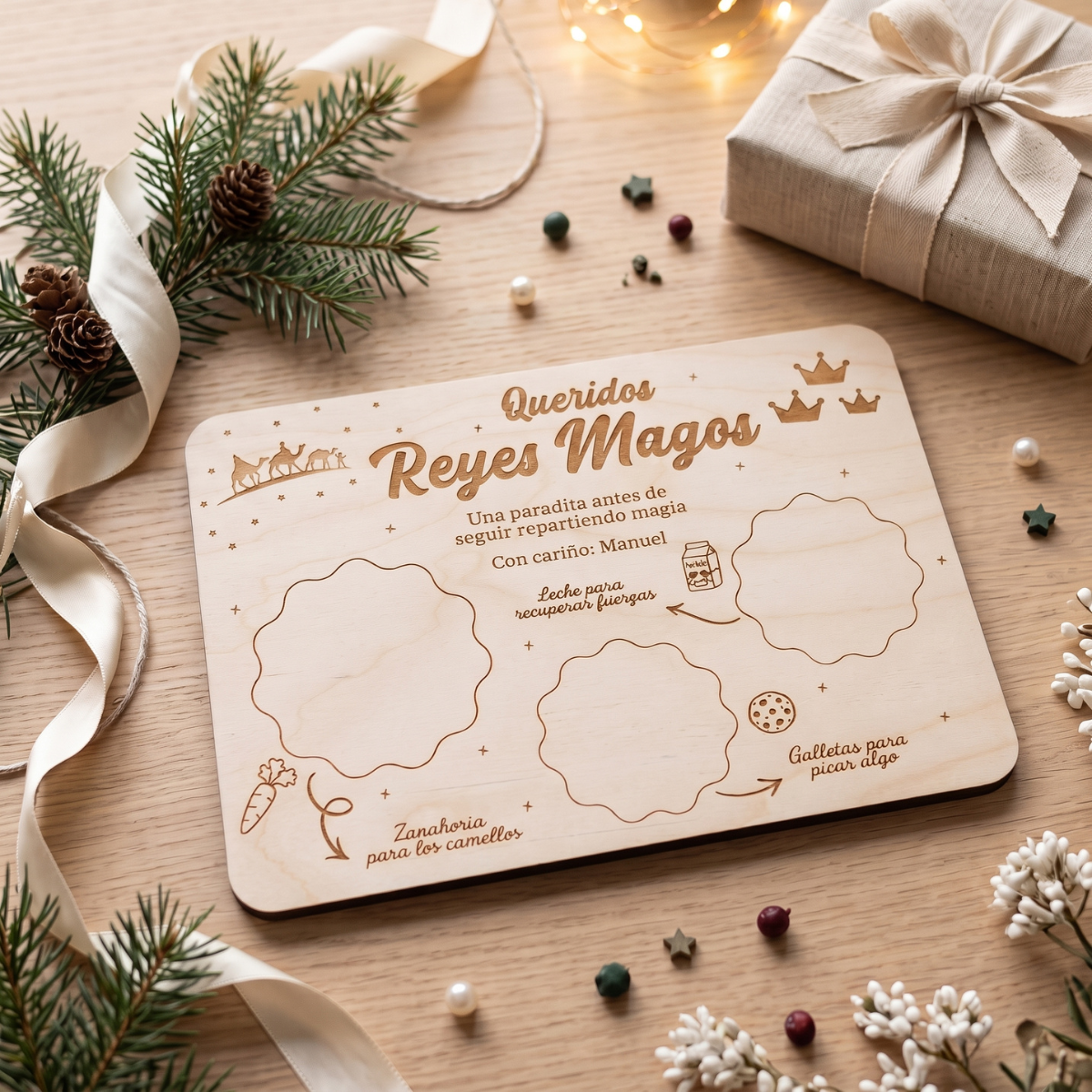 Tabla reyes magos-primaria Bandeja de madera para aperitivos - Imagen 1